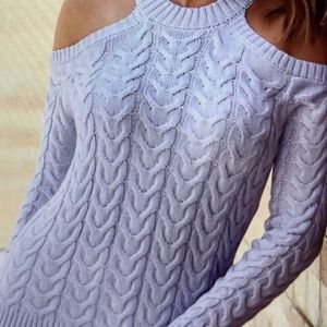 Boston Proper Cable Cold Shoulder Sweater, M, Blue, NWOT